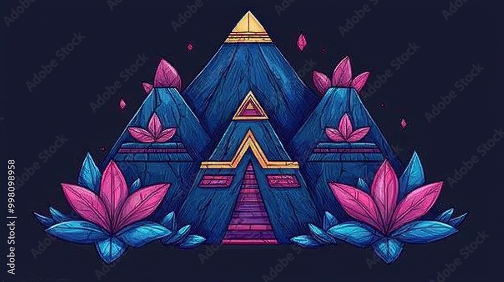 Naklejka premium Mystical Pyramid with Flowers