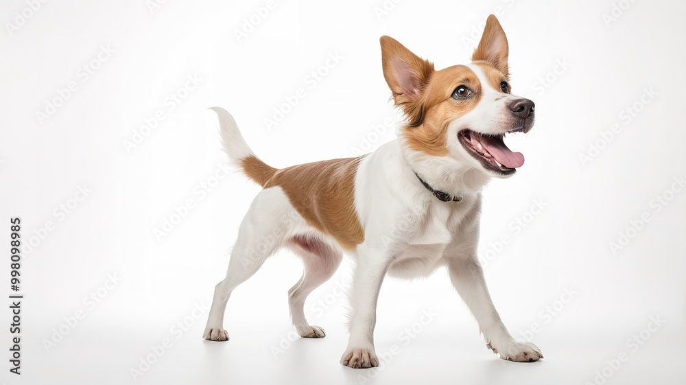 Happy, excited dog in side view, isolated on clean white background. Happy, excited dog in side view, isolated on clean white background.