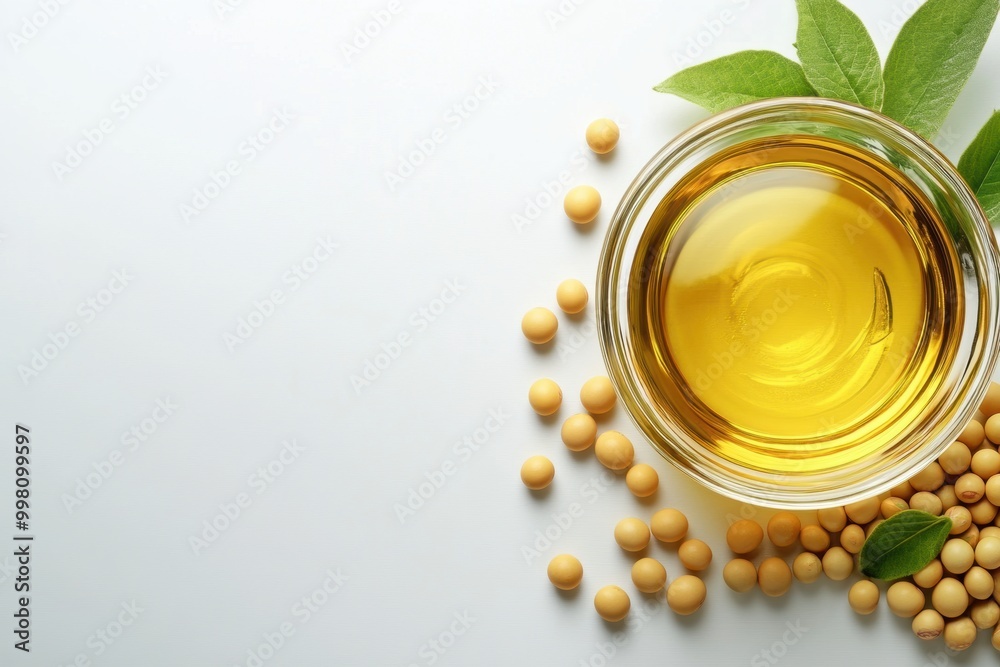 soybeans and soybean oil on white background, ideal for high-heat cooking, soybean oil concept banner soybeans and soybean oil on white background, ideal for high-heat cooking, soybean oil concept banner