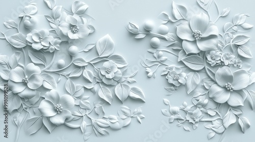 Design features intricate blossoms and foliage set against a light textured background