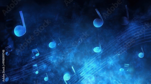 Abstract blue music notes background photo