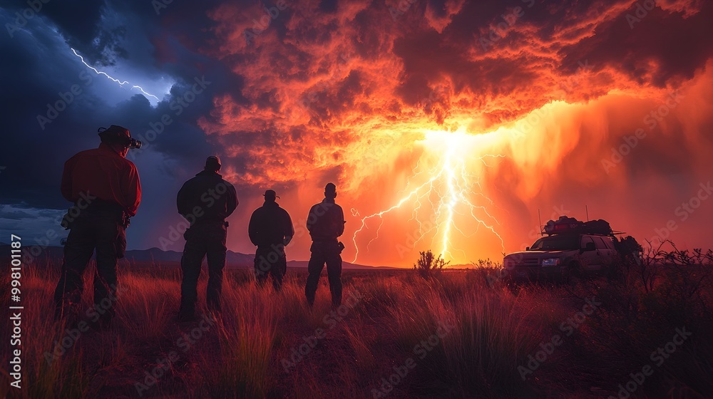 Storm Chasers Capturing a Dramatic Lightning Strike in the Distance Storm Chasers Capturing a Dramatic Lightning Strike in the Distance