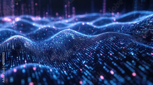 an abstract illustration of data flowing through a network of nodes digital background with binary code and ai algorithms running in the background futuristic technology wallpaper with digital wave