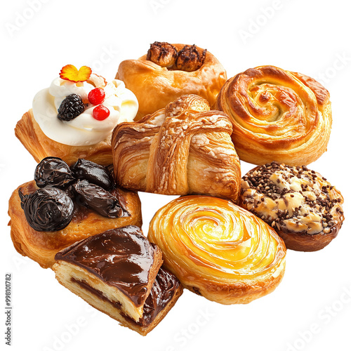 Assorted pastries isolated on a transparent background, PNG file