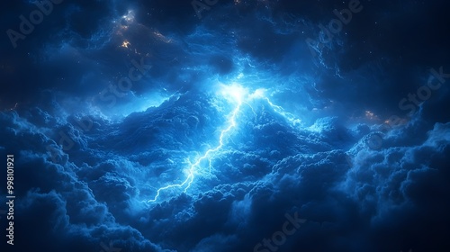 Electric Blue Lightning Bolt Flashing in Volcanic Eruption Cloud