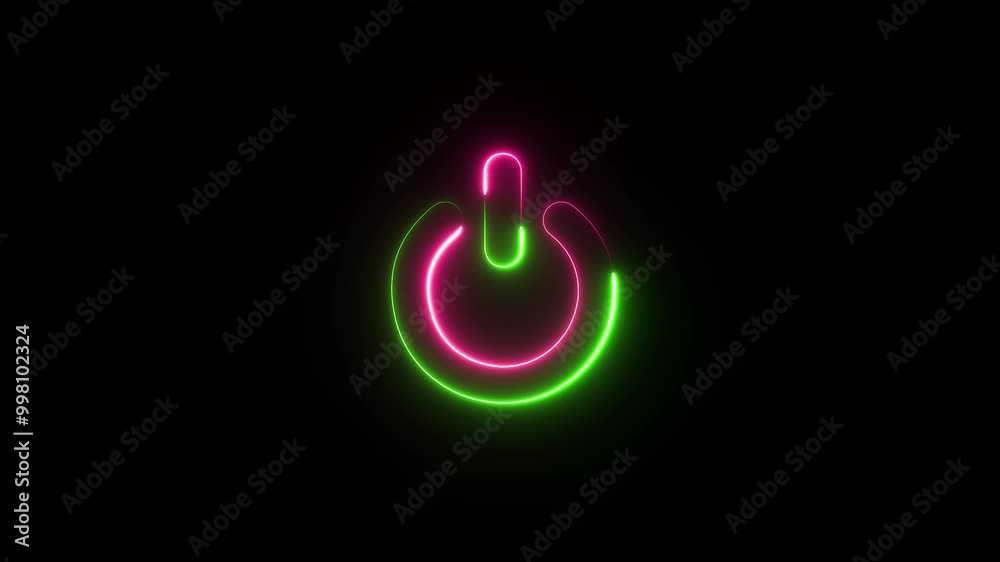 Animated power icon. Neon light power button turning on and off icon.