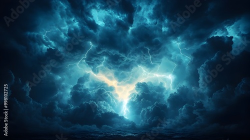 Stunning Close Up of Lightning Branches Spreading Across Turbulent Storm Sky