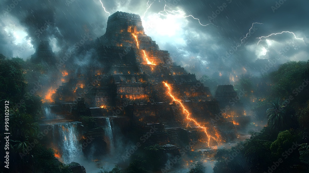 Striking Lightning Bolt Illuminates Forgotten Jungle Ruins Striking Lightning Bolt Illuminates Forgotten Jungle Ruins