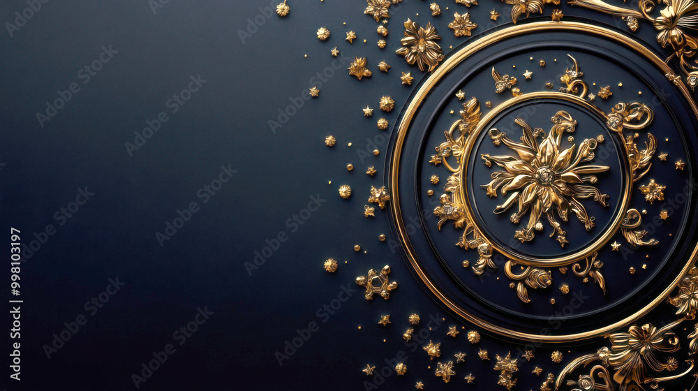 Gold ornament design on black background