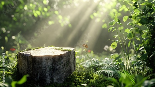 Wallpaper Mural Natural stone podium in a greenery backdrop, perfect for displaying collections with an earthy, organic theme Torontodigital.ca