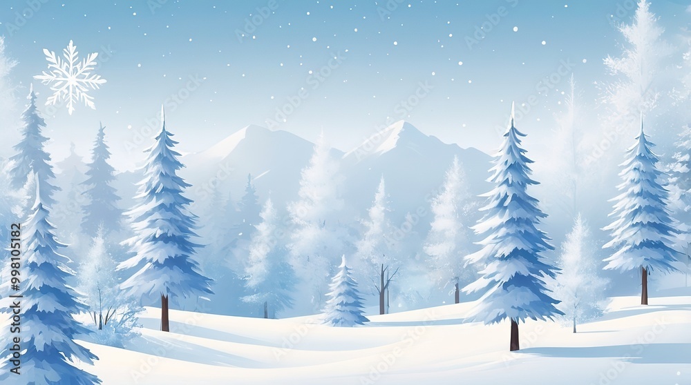 Naklejka premium Vector illustration of winter collection, snow falling softly over pine trees, creating a cozy, seasonal scene
