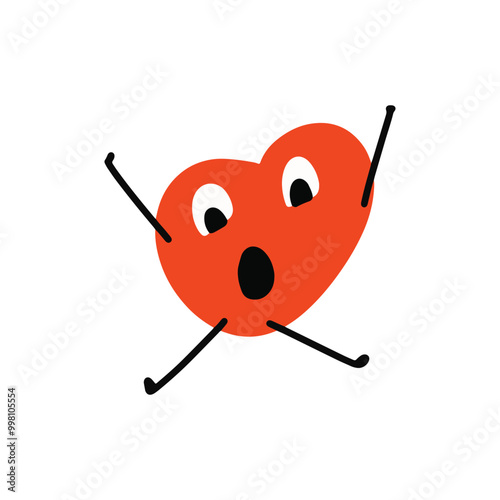 heart character on red design cartoon character, mascot heart variant exspression