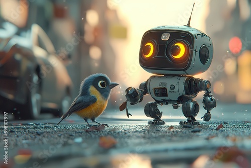 Robot playing with a bird