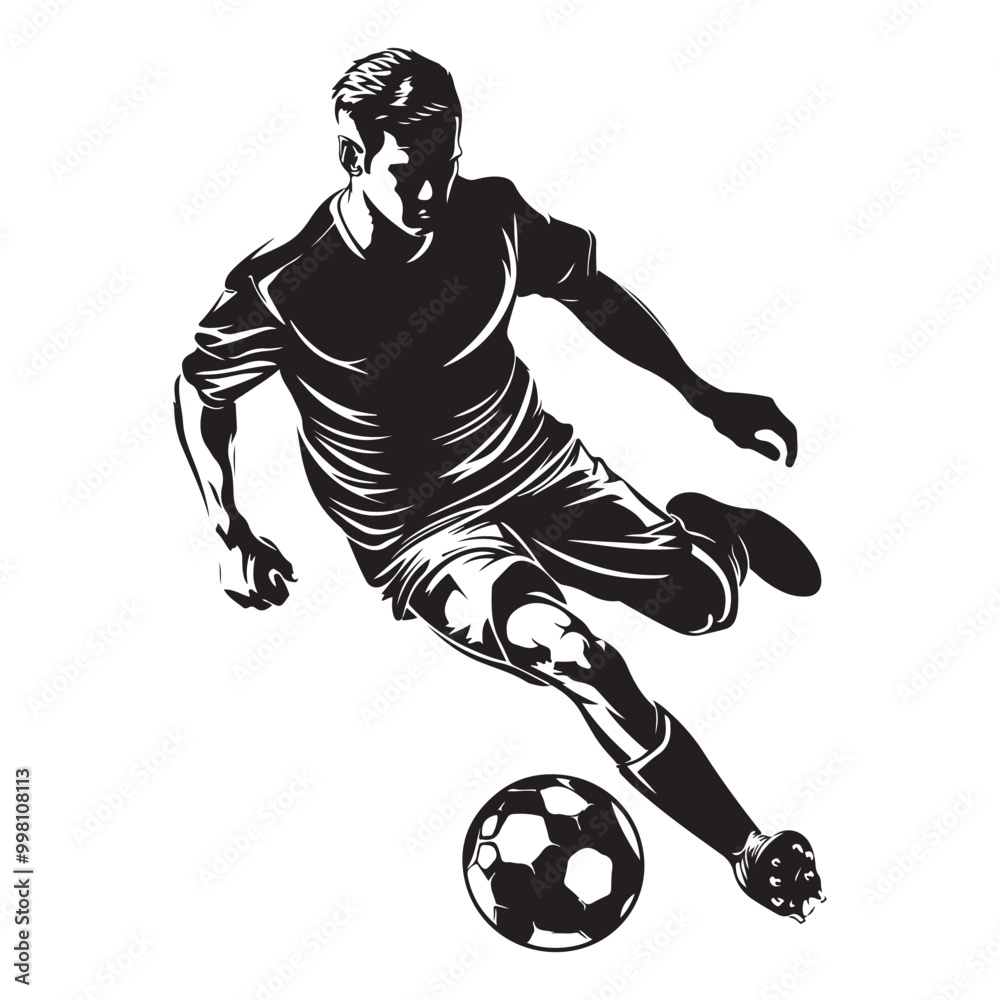 Football player silhouette vector illustration isolated on a white background, Vector Art Soccer Player Silhouette Football player silhouette vector illustration isolated on a white background, Vector Art Soccer Player Silhouette