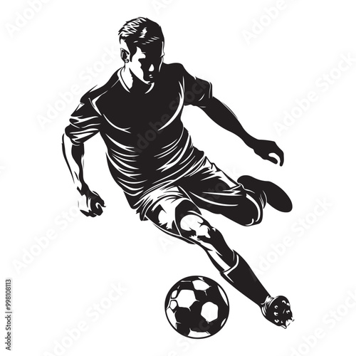 Football player silhouette vector illustration isolated on a white background, Vector Art Soccer Player Silhouette