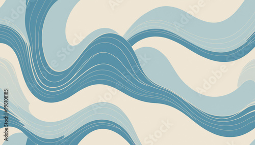 Fond abstrait beige bleu nuance vague forme lignes courbes marin mer neutre.
