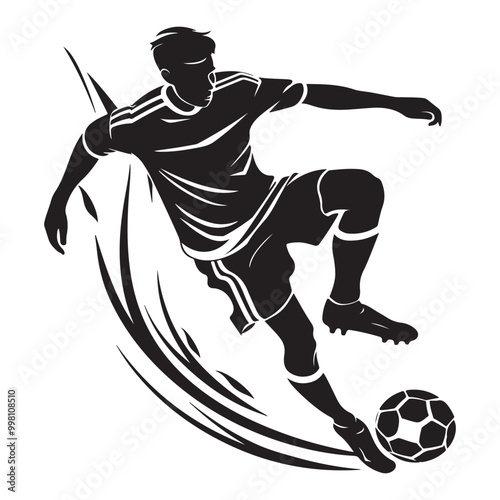 Football player silhouette vector illustration isolated on a white background, Vector Art Soccer Player Silhouette