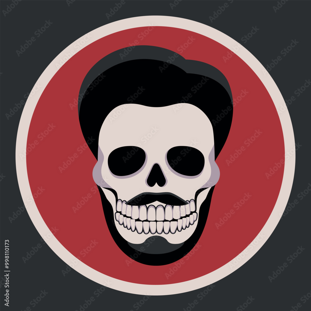 Human skull with haircut, mustache and beard. Skull icon emblem logo. Vector illustration Human skull with haircut, mustache and beard. Skull icon emblem logo. Vector illustration