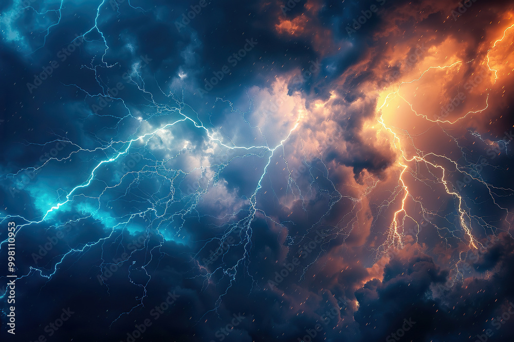 Generative ai on theme of scary bright electric lightning bolt with branches in the night dark sky Generative ai on theme of scary bright electric lightning bolt with branches in the night dark sky