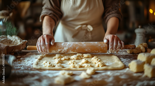 A Person is Rolling Dough with Their Hands and Using a Rolling Pin 