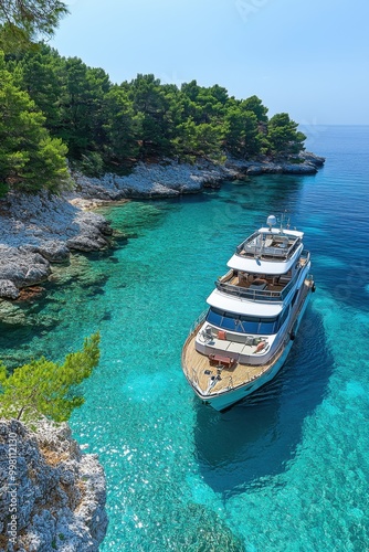 Serene Sailboat Slicing Through Clear Blue Waters from Above on a Sunny Afternoon