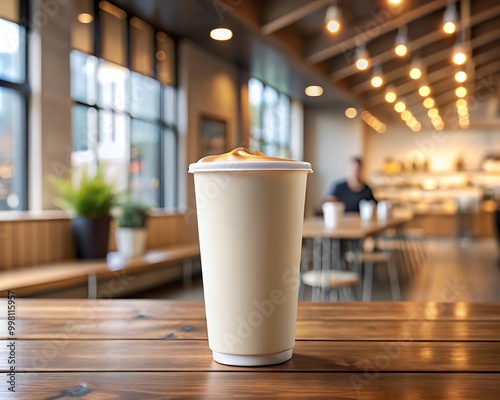 Yogurt Milk Coffee Paper Plastic Cup Mockup Template on Restaurant Background