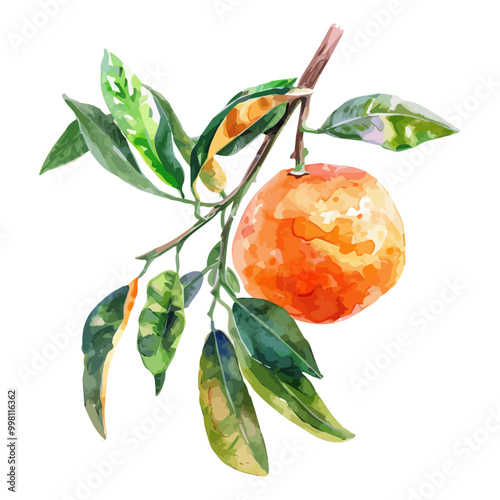 Watercolor illustration of Tangerine, isolated on a white background, and Tangerine vector