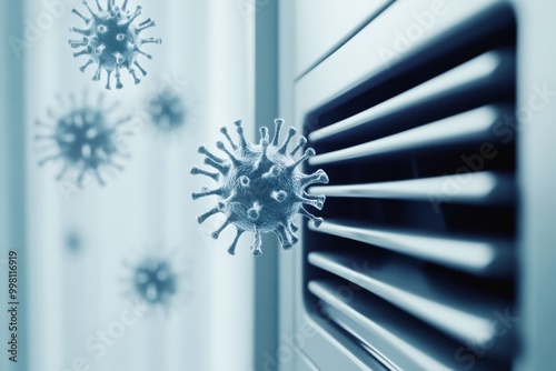 Obraz na płótnie close-up of airborne viruses emerging from ventilation system, representing health risks and airborne transmission due to poor indoor air quality and ventilation issues w salonie