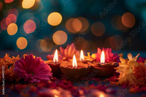 Beautiful greeting card with bright holiday composition for happy and celebrate Diwali