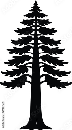 Single Sequoia tree silhouette flat icon, vector illustration on white background.