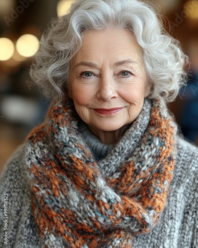 Serene Elderly Woman Knitting in Sunlit Room - Calm Craftsmanship in Soft Earthy Tones