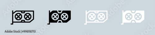 Graphic card icon set in black and white. Processor signs vector illustration.