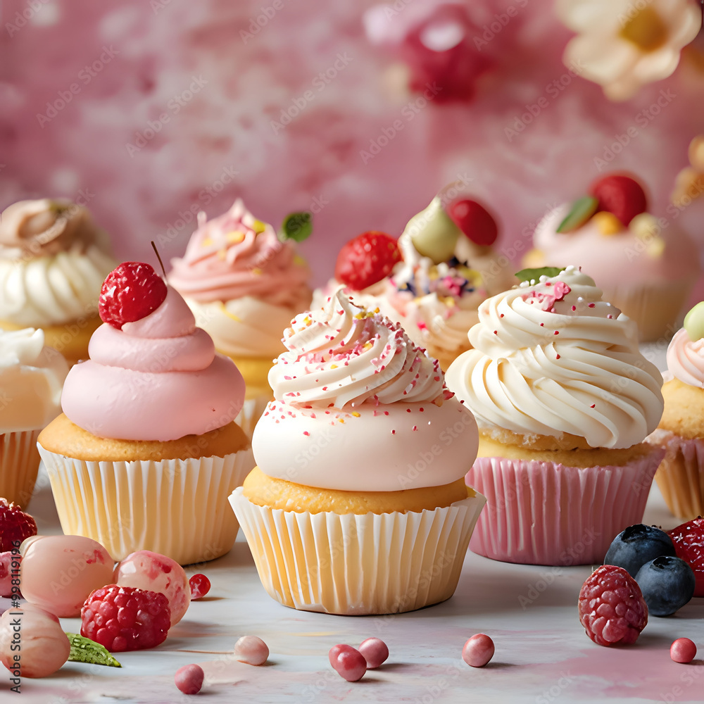 cupcakes with icing. Generative AI cupcakes with icing. Generative AI