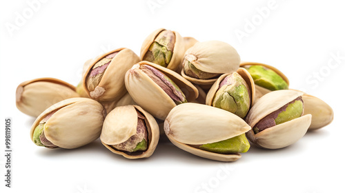 pistachio nuts isolated on white background, Lot of whole arranged salted pistachio isolated on white background .