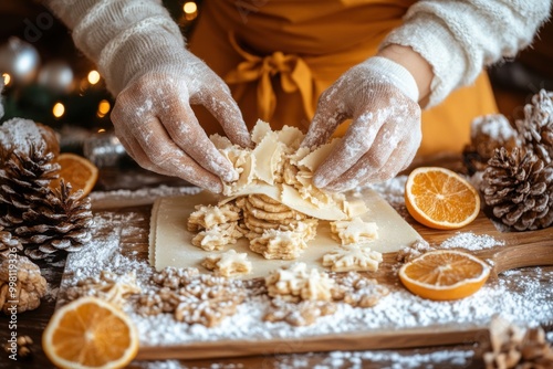 Joyful Baker Creating Christmas Cookies in Festive Kitchen with Warm Lighting | Nikon Z7 II 50mm f/1.4 Lens Vibrant Colors