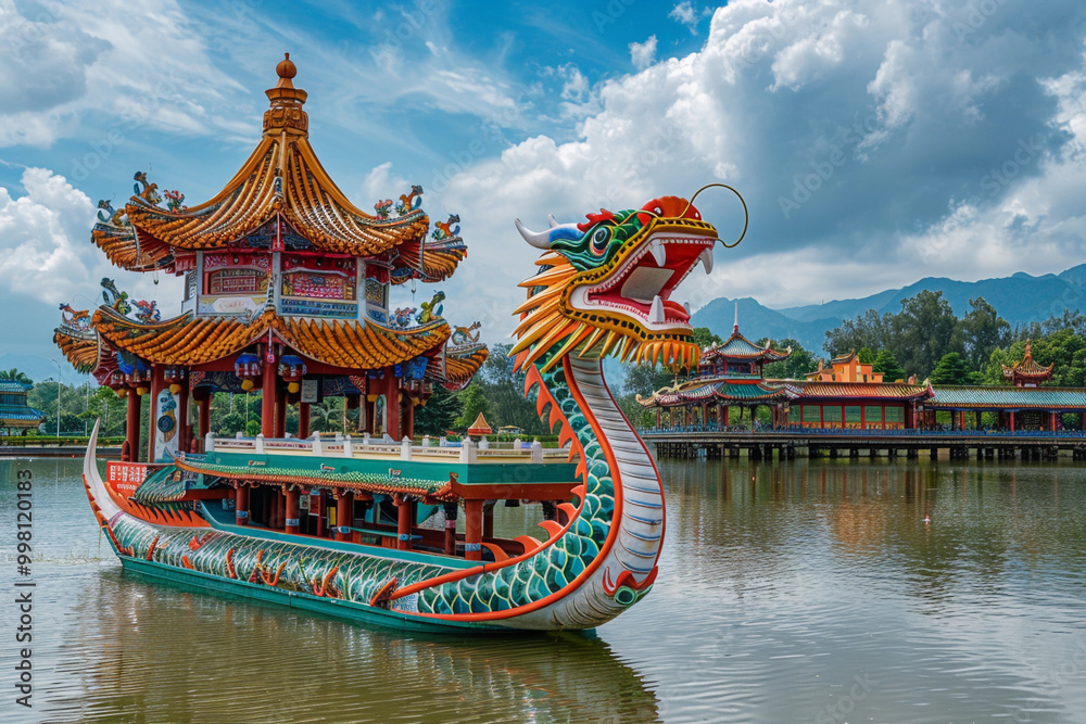 Obraz premium Beautiful greeting card with holiday composition for celebrate chinese dragon boat festival