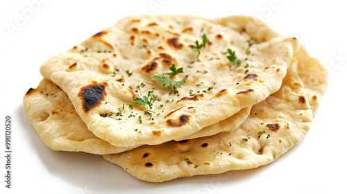 slice of bread with cheese, fresh flatbread on white background.