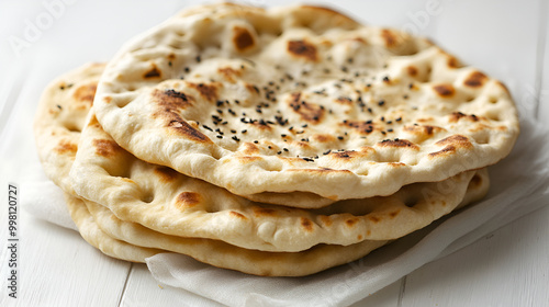 homemade apple pie with cinnamon, fresh flatbread on white background.