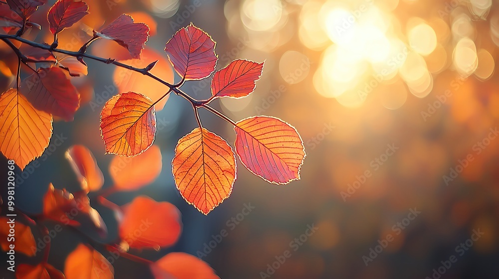 autumn sense cozy Vibrant autumn leaves illuminated by soft sunlight, creating a warm and tranquil mood in nature.