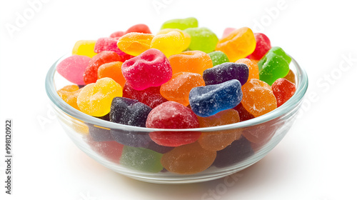jelly beans in a bowl, colorful jelly candies in bowl isolated on white background.