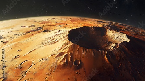 Aerial View of Mars with Prominent Crater photo