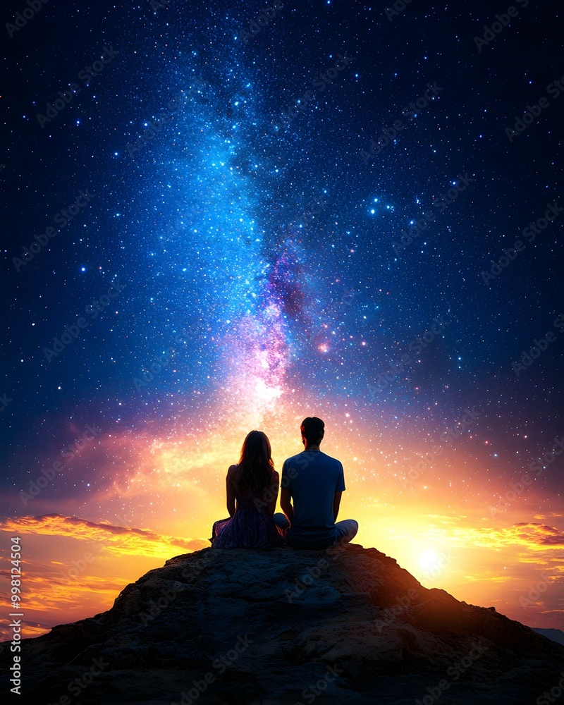 Couple Embracing Under a Starry Sky, Two people share a quiet moment, gazing up at a vast expanse of twinkling stars on a clear night. Couple Embracing Under a Starry Sky, Two people share a quiet moment, gazing up at a vast expanse of twinkling stars on a clear night.