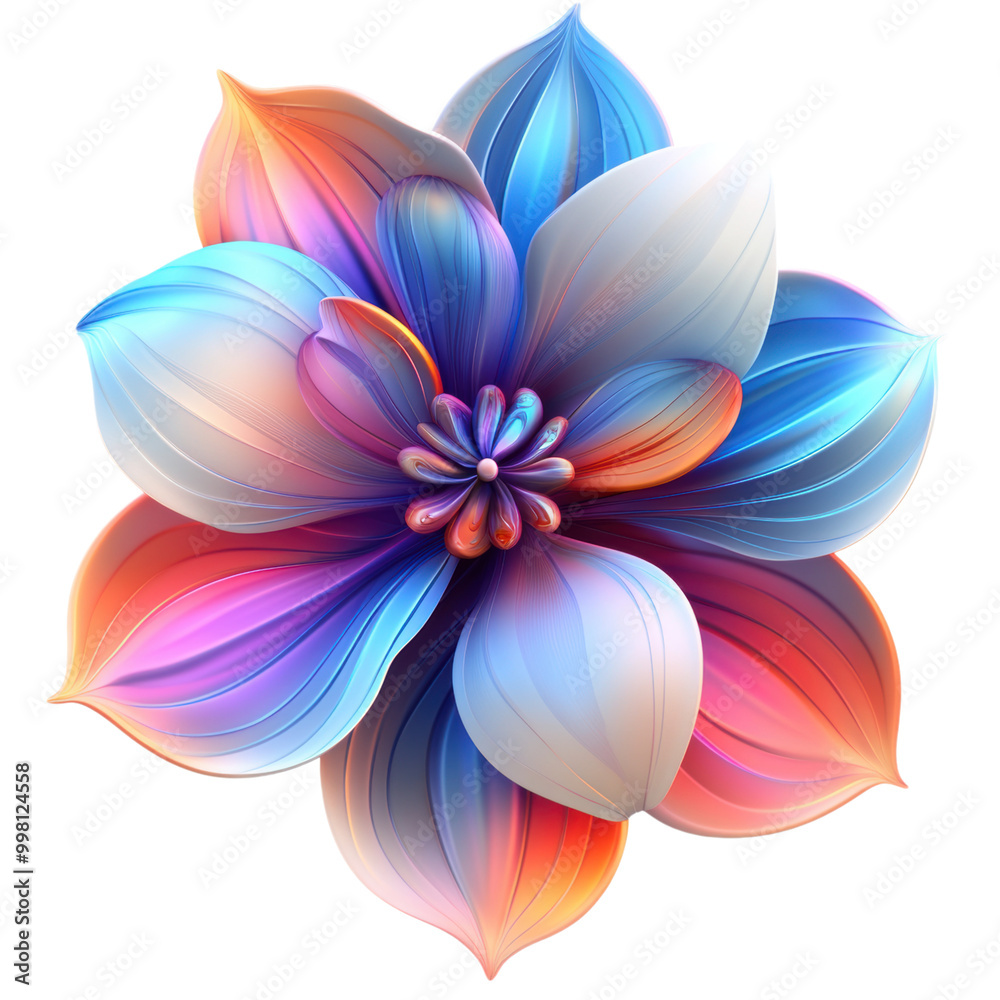 3D Blooming Flower: A three-dimensional, fully bloomed flower with vibrant colors and a slight glow. png, transparent background. 3D Blooming Flower: A three-dimensional, fully bloomed flower with vibrant colors and a slight glow. png, transparent background.