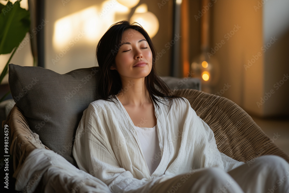 Young woman feeling peace and relax face Young woman feeling peace and relax face