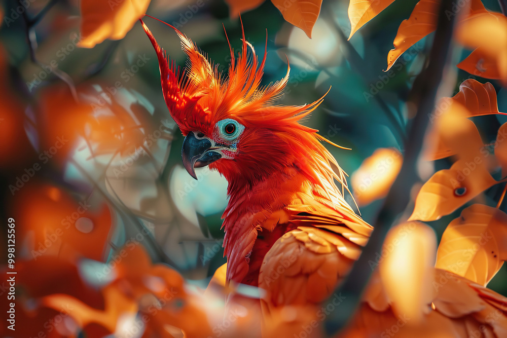 Fototapeta premium Fantastically beautiful mythological bird phoenix from hot fire