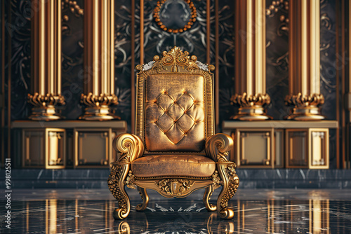 Fantastically beautiful throne of power of king or queen in throne room for coronation