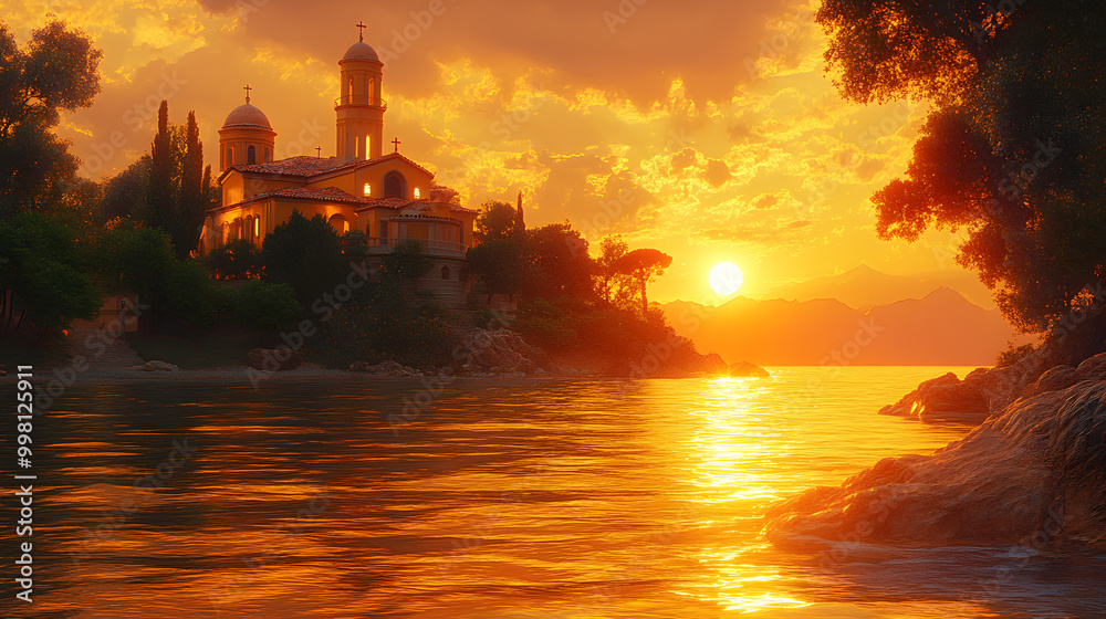A Small White Church with a Red Roof on the Edge of an Island
A Small White Church with a Red Roof on the Edge of an Island
