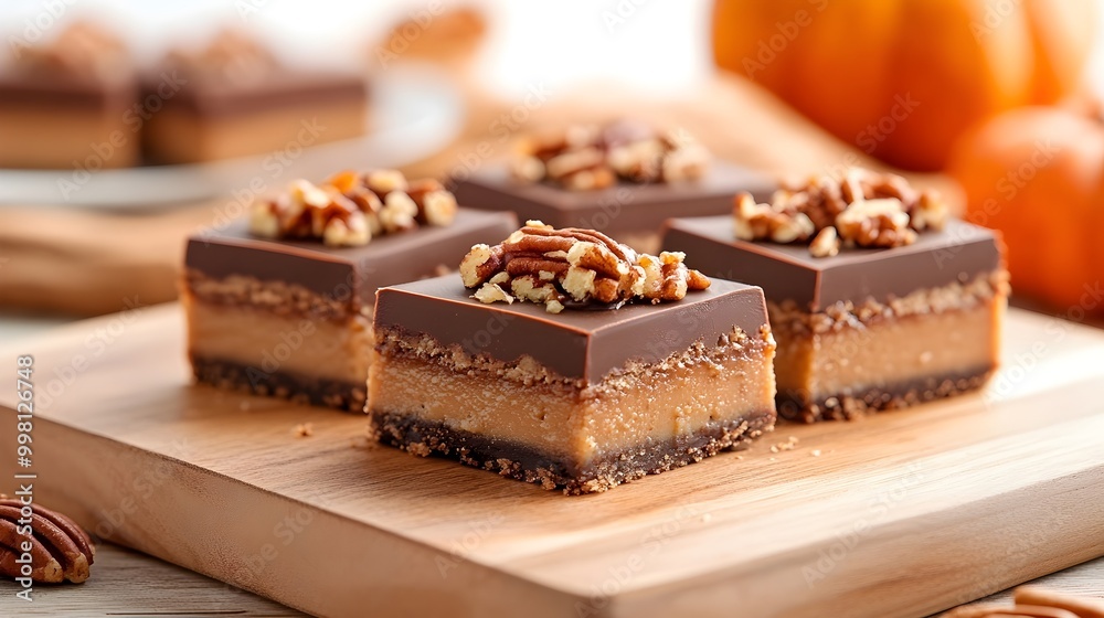 Chocolate Pecan Pie Bars - Indulgent Thanksgiving Dessert with Rich Chocolate Layer and Crunchy Pecan Topping on Rustic Wooden Board Perfect for Holiday Celebrations Chocolate Pecan Pie Bars - Indulgent Thanksgiving Dessert with Rich Chocolate Layer and Crunchy Pecan Topping on Rustic Wooden Board Perfect for Holiday Celebrations
