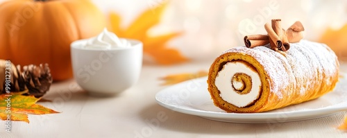 Delicious Pumpkin Roll with Cream Cheese Filling  Perfect Thanksgiving Dessert Topped with Powdered Sugar for Holiday Celebrations and Festive Gatherings photo