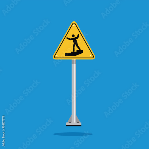 warning down stairs on yellow triangle sign. Suitable for posters and web icons	